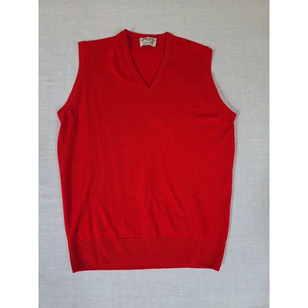 Vintage Jaeger London Sweater Vest V-Neck 100% Wool Size 42 Red British Knitwear